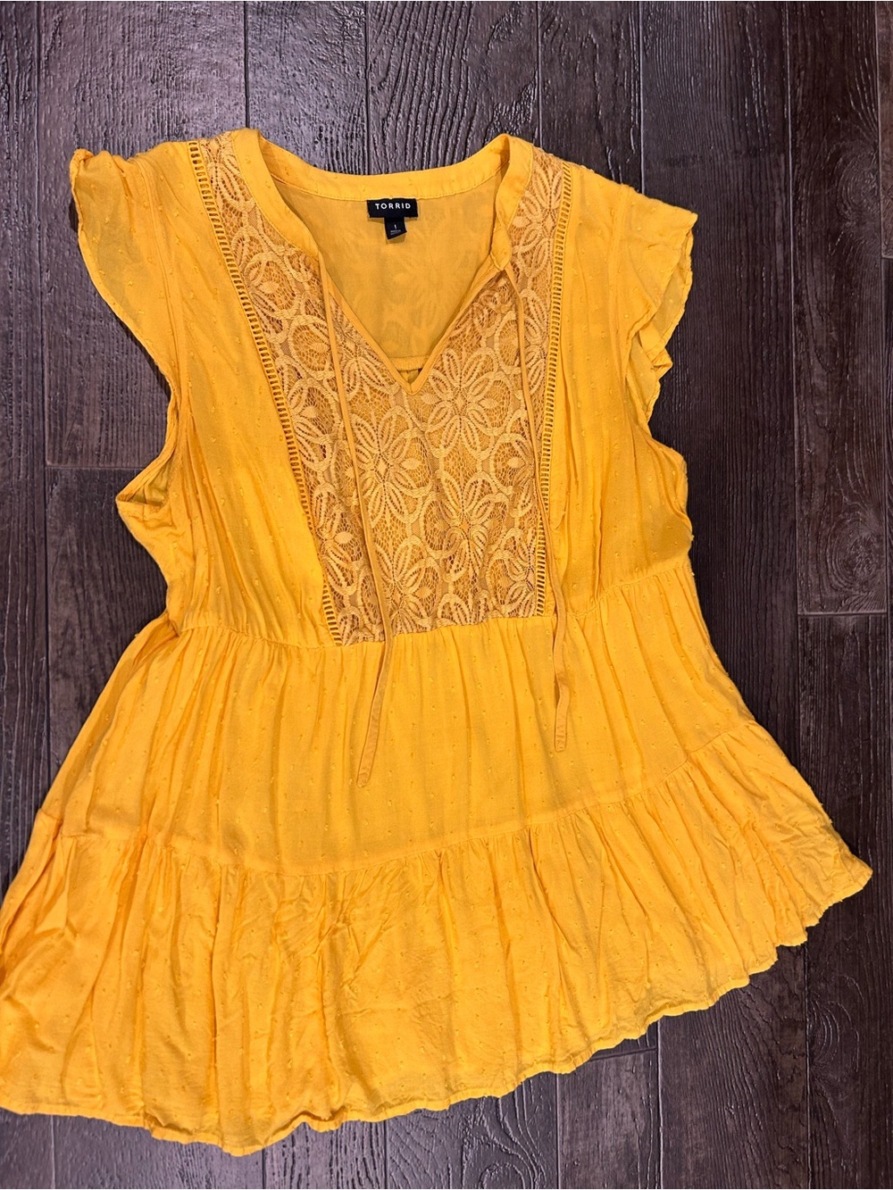 TORRID Yellow Lace-Trim Peasant Top